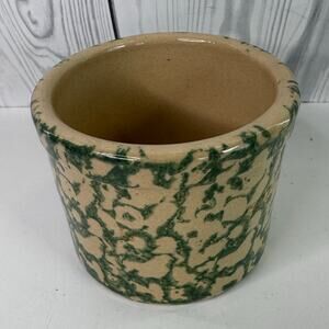 Vintage RRP Co. Blue Spongeware Bowl Crock Roseville Ohio 7in Round Dogbowl